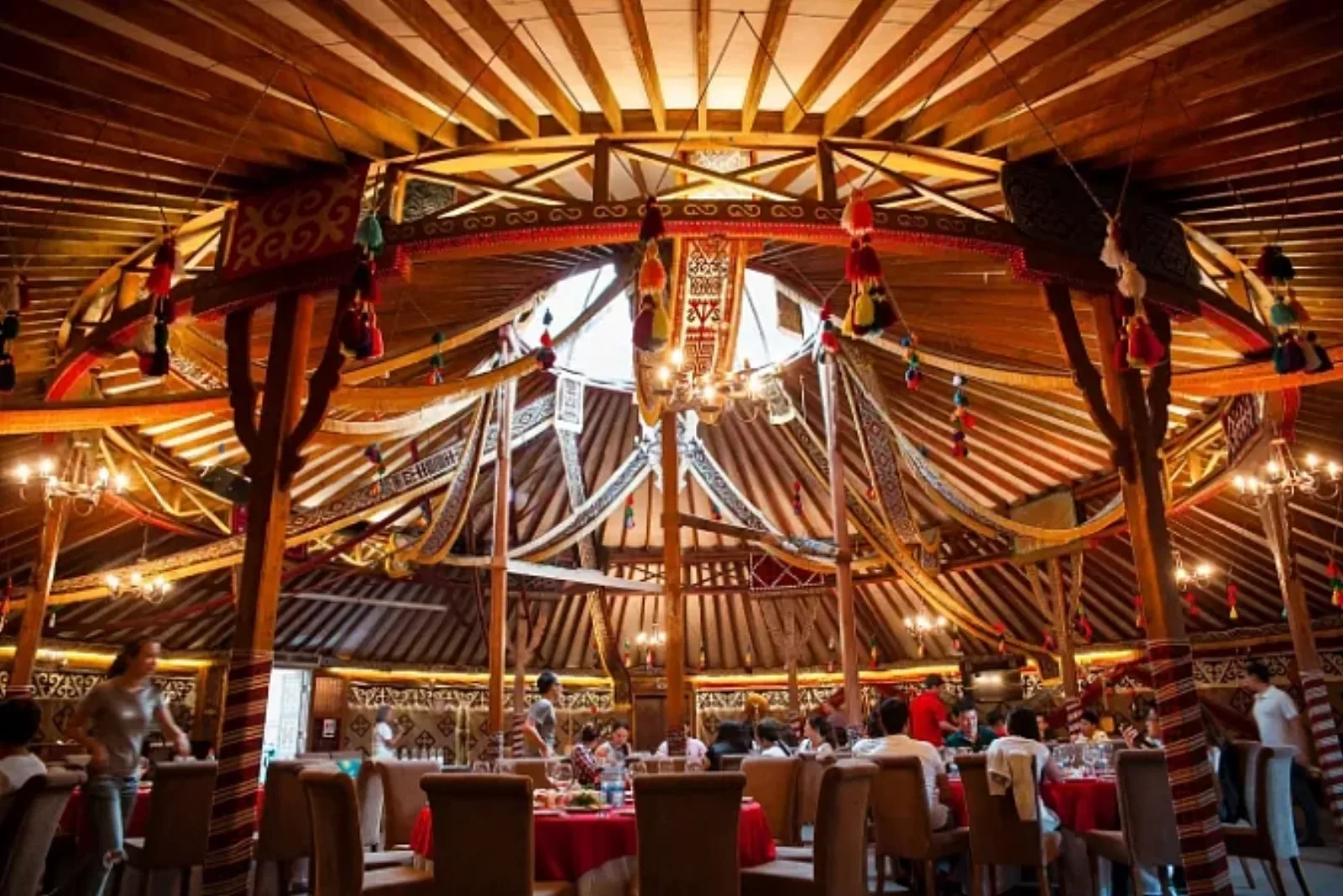 A traditional yurt-style dining hall at Oi-Qaragai